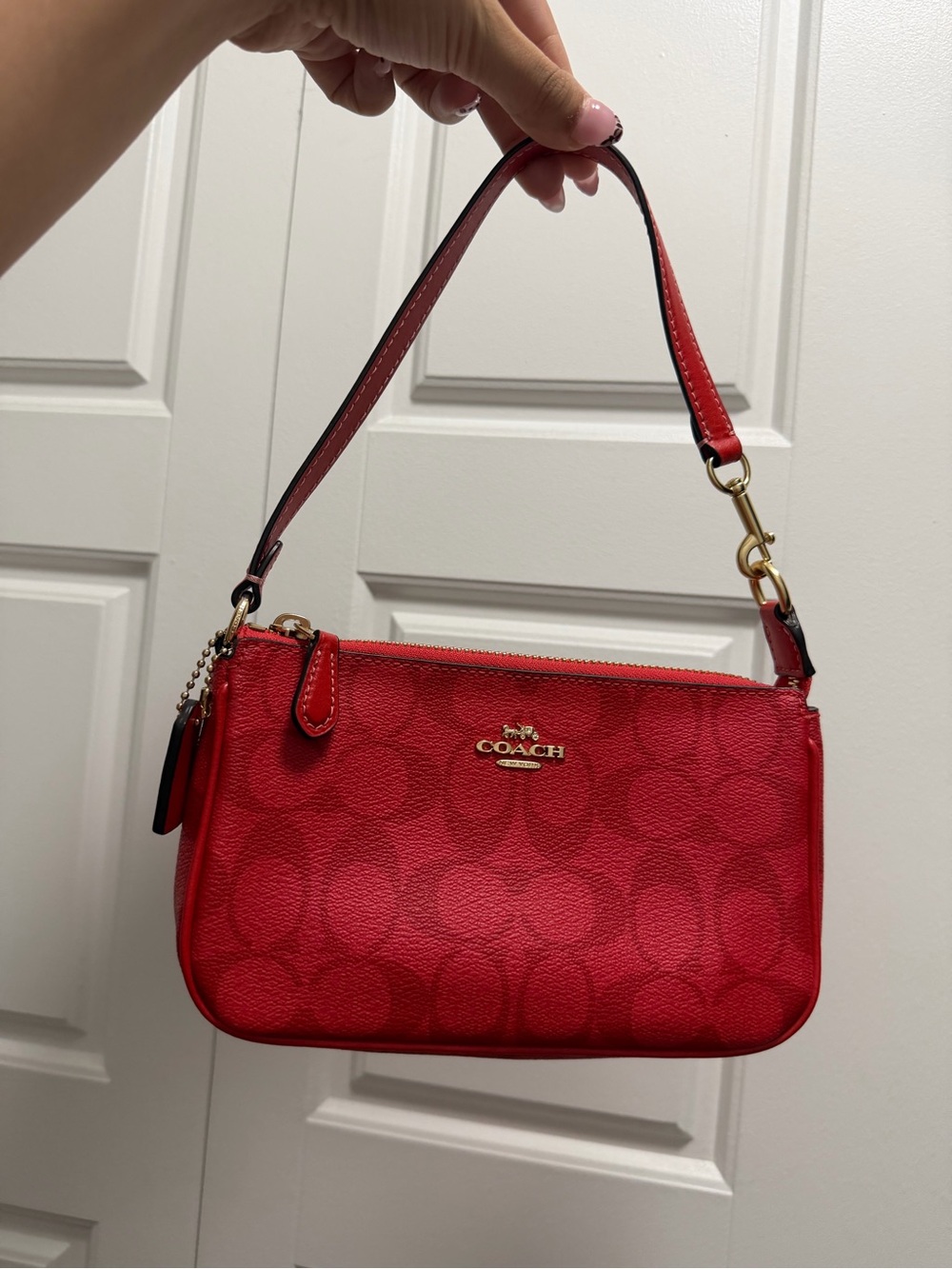 COACH Red Signature Mini Shoulder Bag with Gold Hardware
